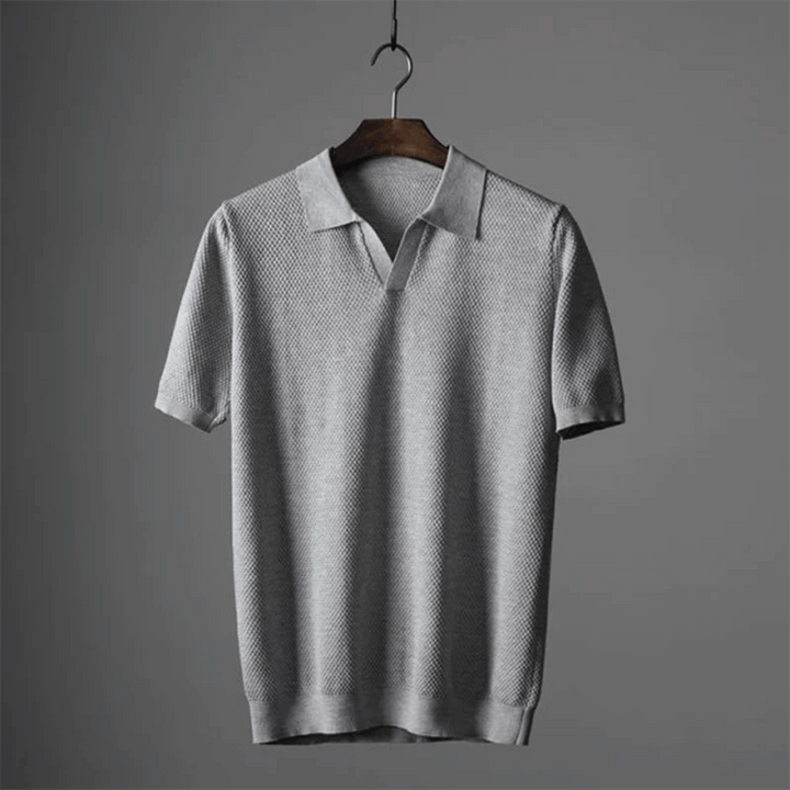 Men's Knit Polo Shirt Merino Wool Short Sleeve Pullover Top