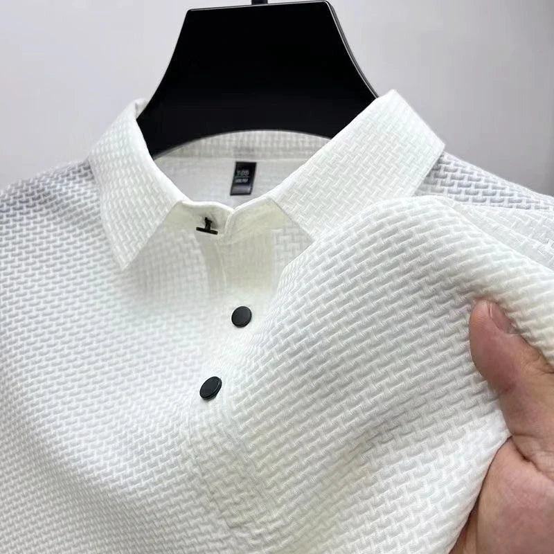 Polo Shirt Men's Premium Knit Wool Blend Short Sleeve Slim Fit Casual Top