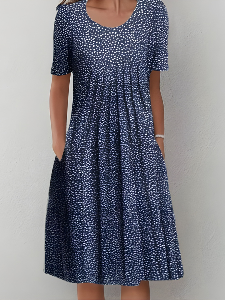 Women's Linen Floral Sundress Casual Short Sleeve Midi Dress