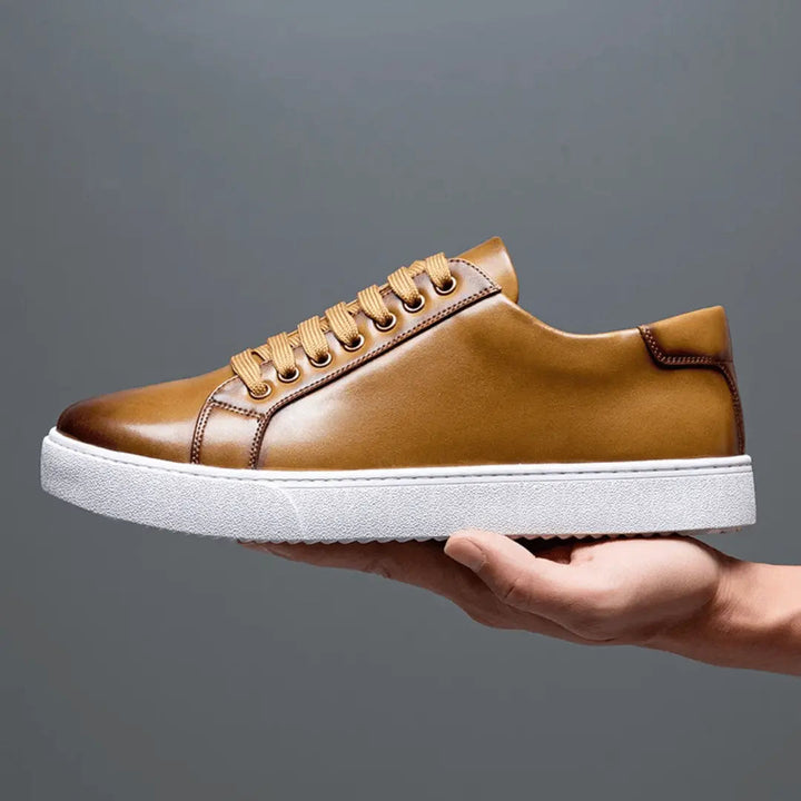 Leather Sneakers Low Top Casual Shoes Men's Leather Trainers
