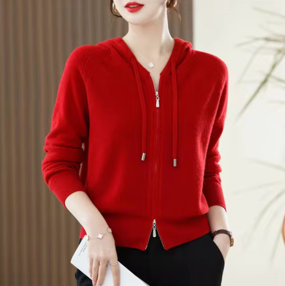 Women's Merino Wool Knit Zip-Up Hoodie