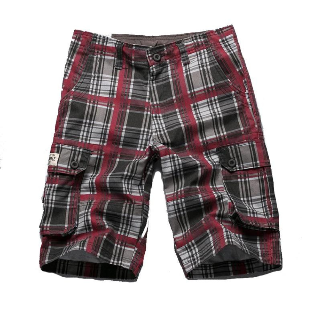 Men's Plaid Cargo Linen Casual Shorts