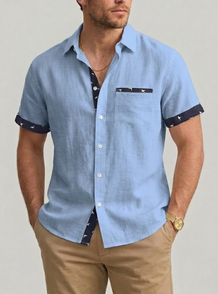 Men's Linen Short Sleeve Button Up Shirt