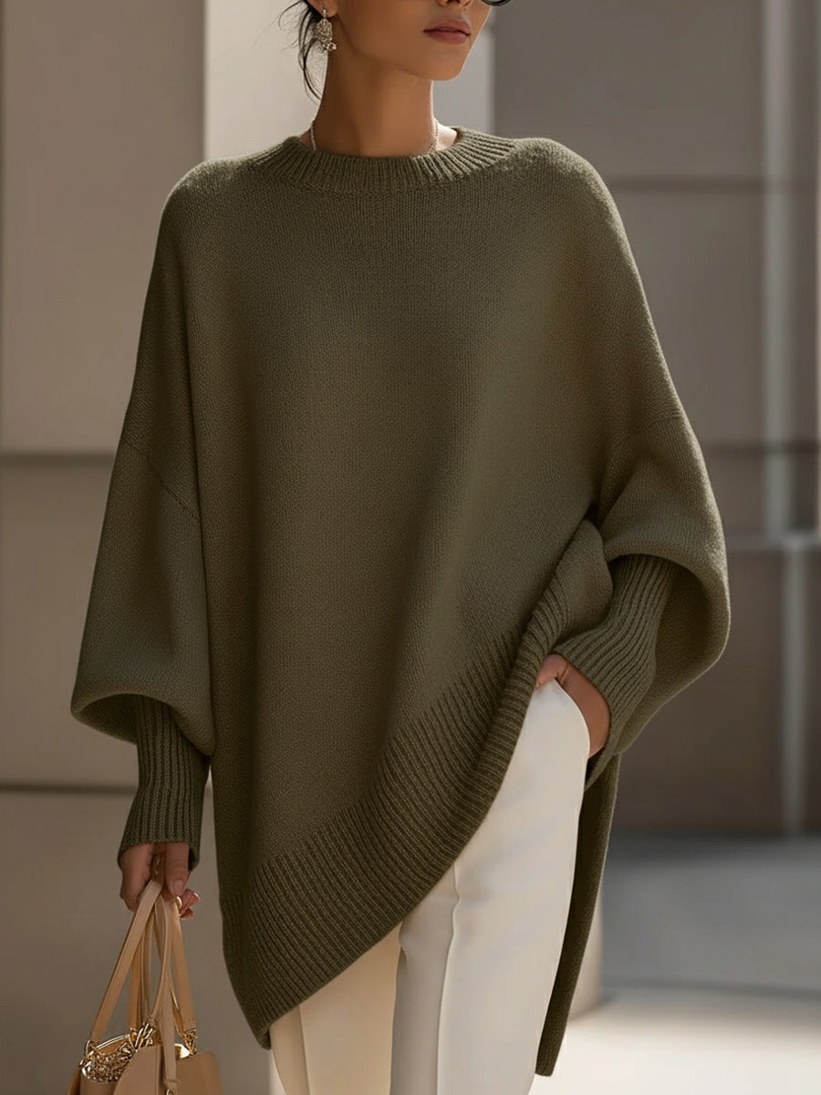Women's Knit Oversized Asymmetrical Poncho Batwing Jumper Top