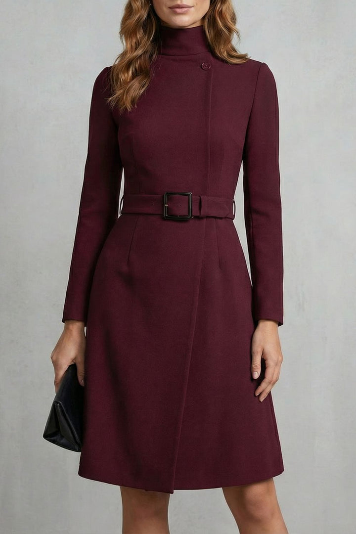 Women’s Belted Asymmetric A-Line Knit Midi Dress