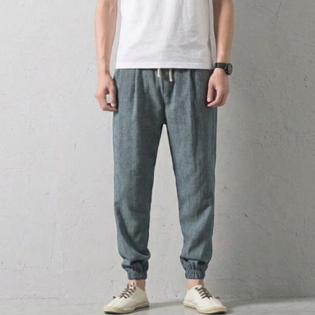 Men's Linen Joggers Lightweight Trousers Relaxed Fit Casual Pants