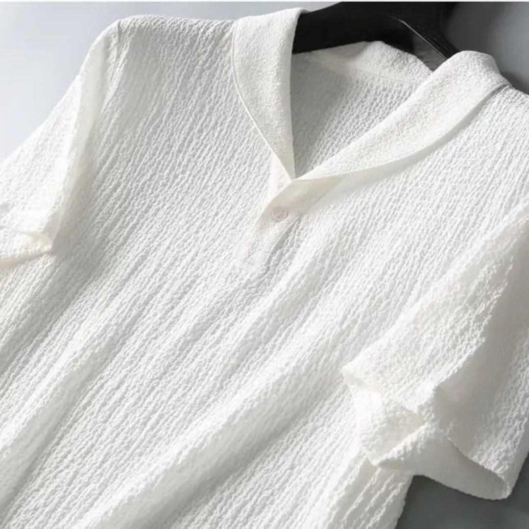 Men's Knit Shawl Collar Short Sleeve Shirt and Trousers Set
