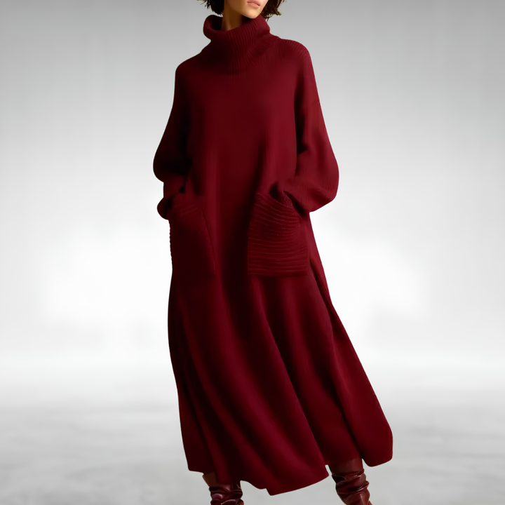 Dámské oversized pletené maxi šaty s rolákem