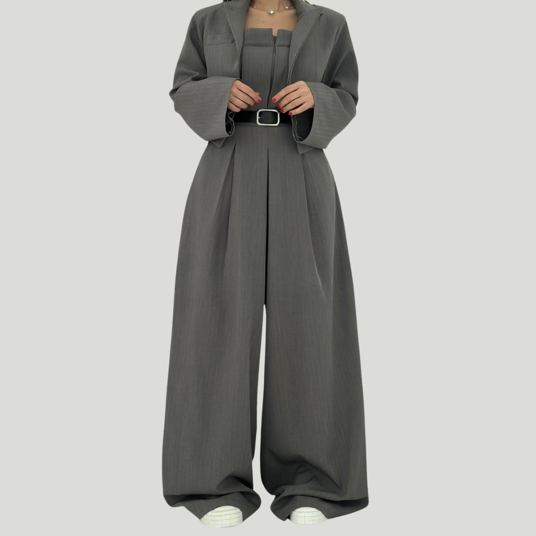 Women’s Knit Wide-Leg Jumpsuit & Blazer Set