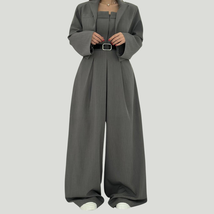 Women’s Knit Wide-Leg Jumpsuit & Blazer Set