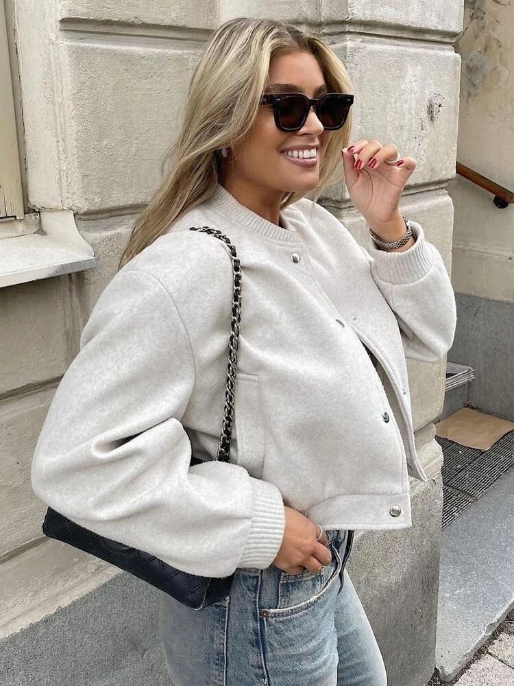 Women’s Fleece Cropped Bomber Jacket
