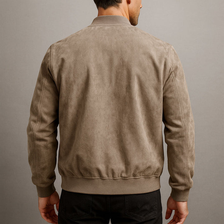 Men’s Suede Stand-Collar Full-Zip Bomber Jacket