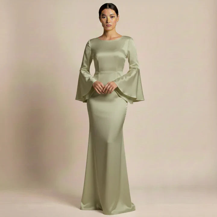 Women's Silk Bell Sleeve Long Evening Dress