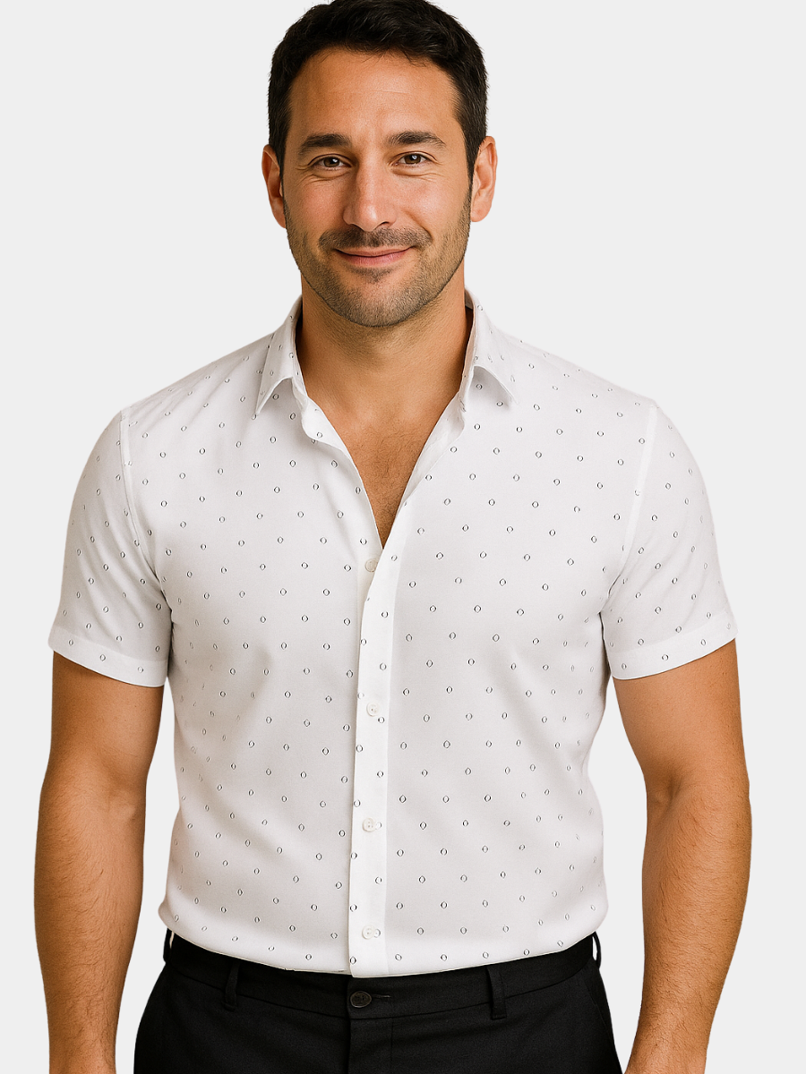 Men's Printed Linen Short-Sleeve Button-Down Shirt