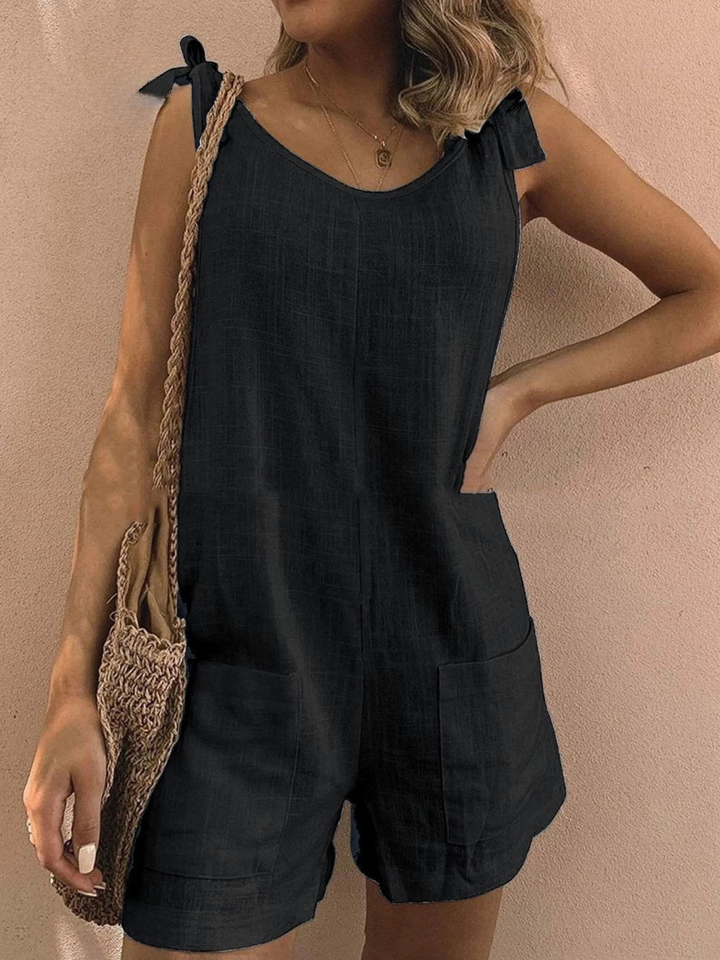 Women's Linen Sleeveless Romper V-Neck Overalls Jumpsuit