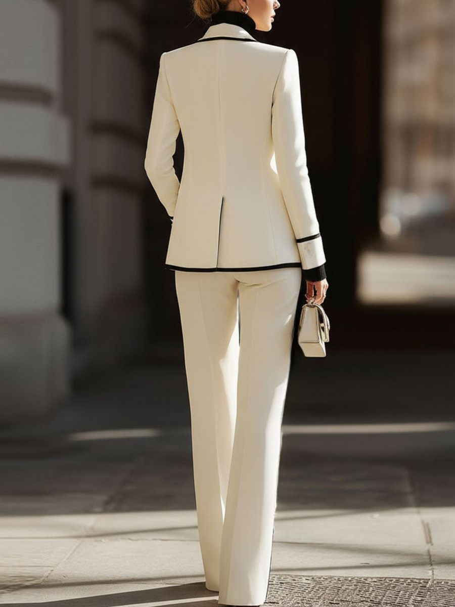 Women's Wool High-Waist Double-Breasted Wide-Leg Trouser Suit
