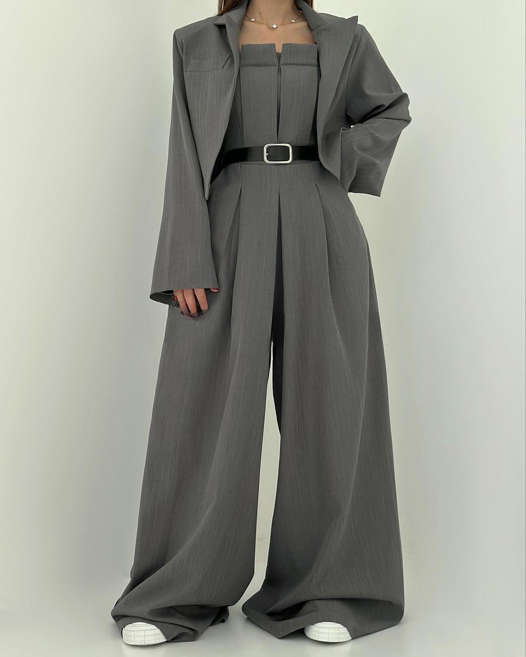 Women’s Knit Wide-Leg Jumpsuit & Blazer Set