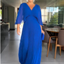 Women’s Pleated V-Neck Linen-Blend Maxi Dress