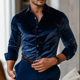 Men's Tailored Long-Sleeve Velvet Button-Up Dress Shirt