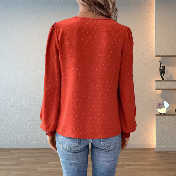 Women's Lace V-Neck Long Sleeve Chiffon Top