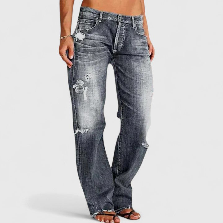 Denim Jeans Women Distressed Relaxed Fit Wide Leg Trousers