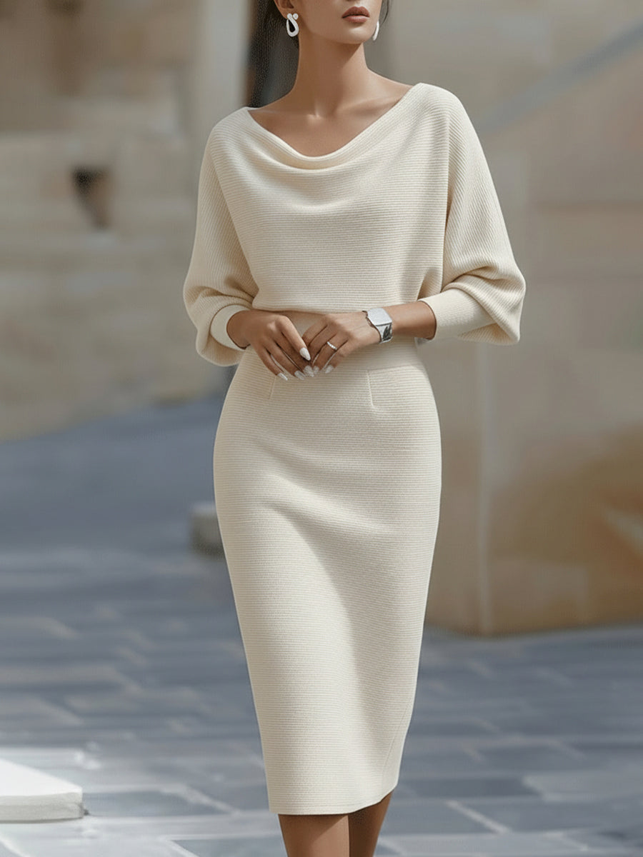 Women's Knit Batwing-Sleeve Draped Midi Dress