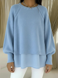 Women's Two-Piece Patchwork Knit Sweater Lantern Sleeve