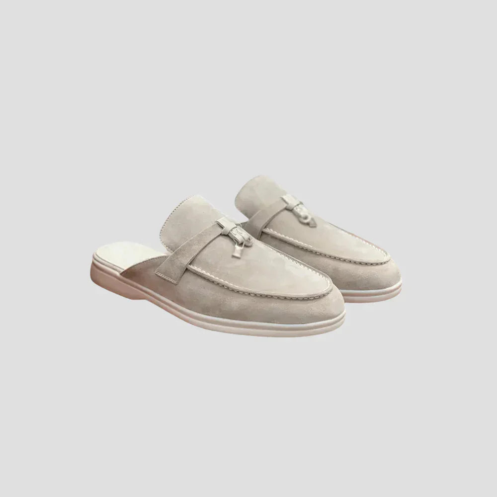 Men's Suede Leather Mules Closed Toe Buckle Slip On Loafers