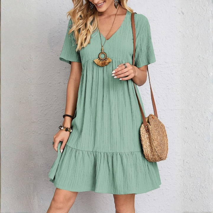 Women's Linen V-Neck Ruffle Mini Dress