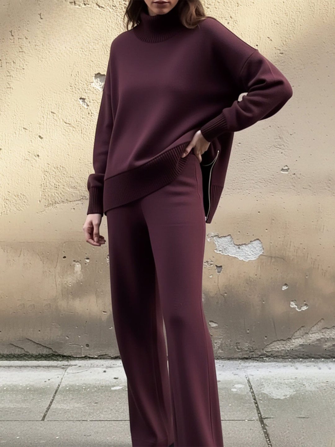 Women's Knit Jumper and Wide Leg Trousers Loungewear Set