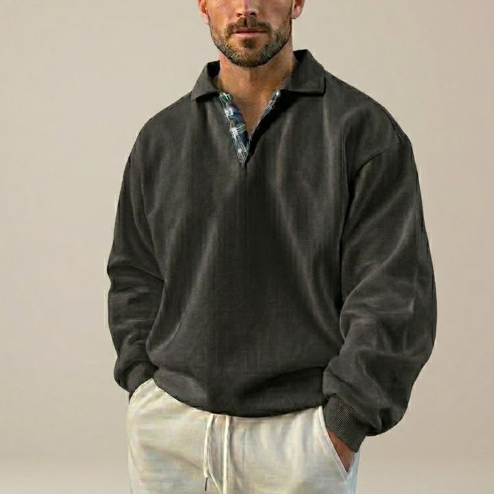 Men's Knit Long Sleeve Polo Shirt Collar Pullover Sweater
