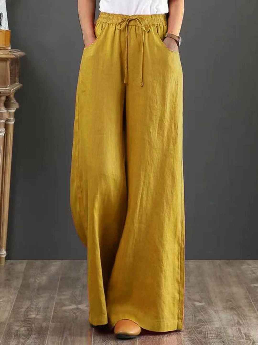 Women's High Waisted Wide Leg Linen Trousers Loose Fit Flowy Palazzo Pants