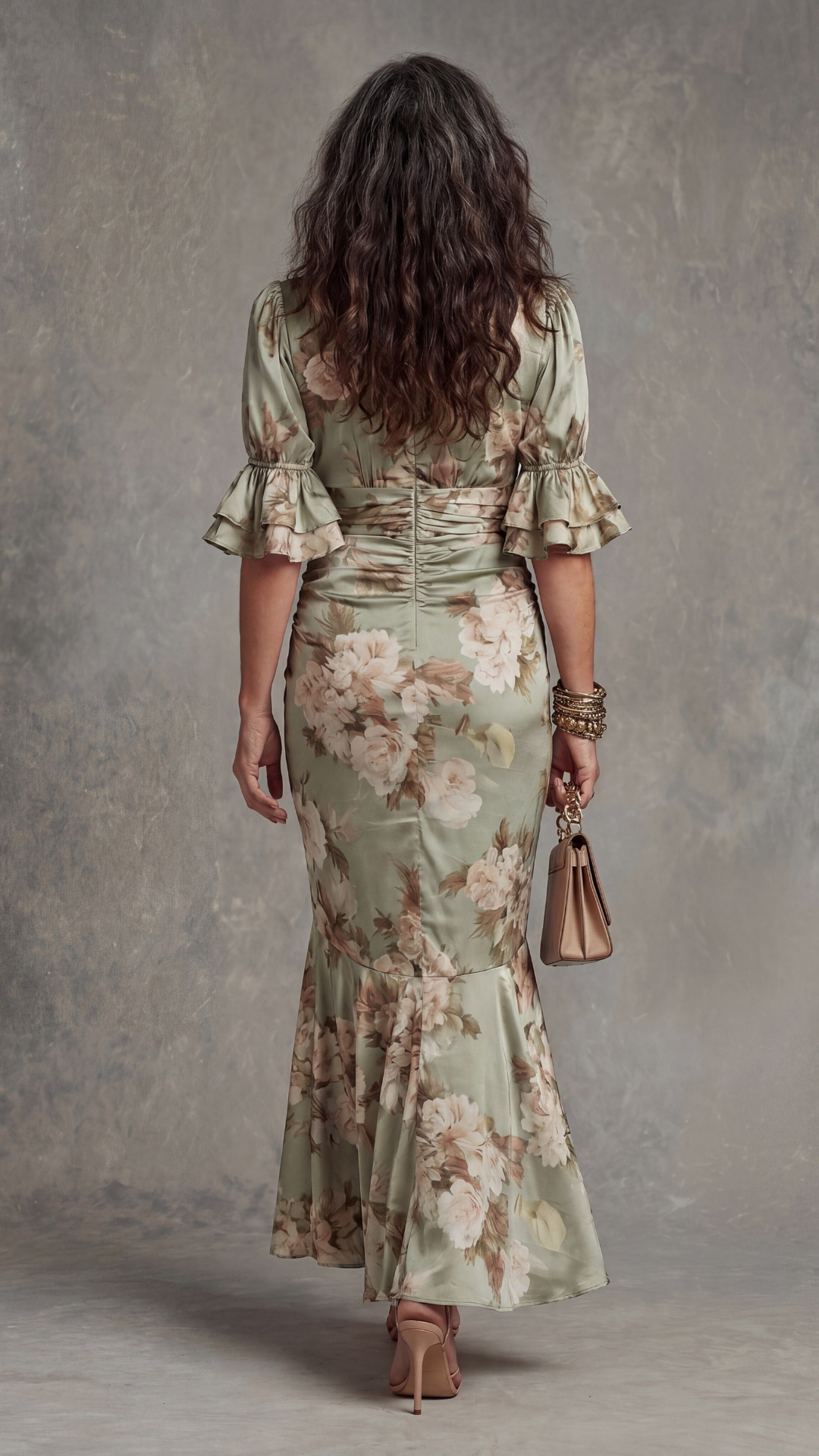 Women’s Silk-Blend Floral V-Neck Ruffled Maxi Dress