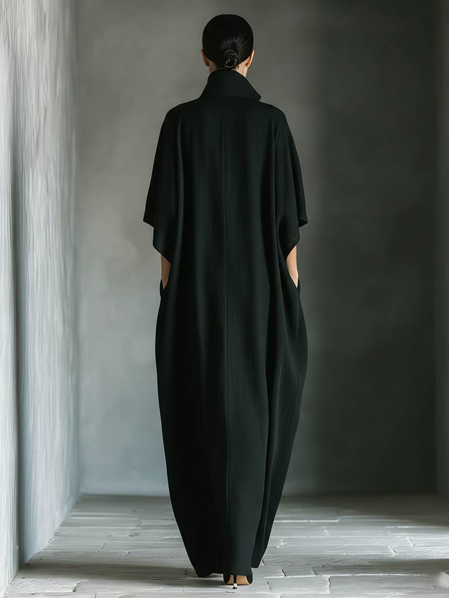 Robe longue pour femme en mélange de rayonne, coupe ample et oversize, manches kimono et col en V