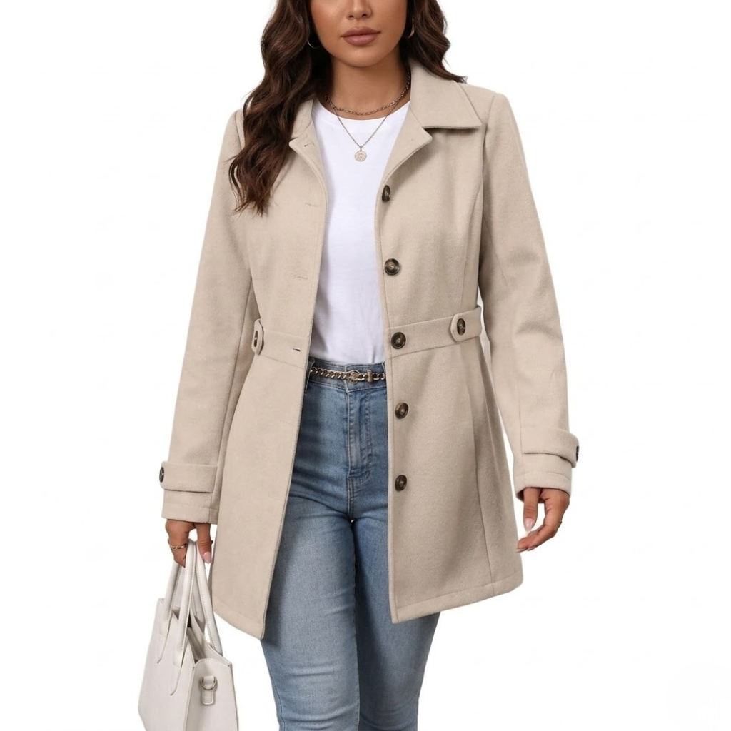 Women's Wool  Pea Coat Mid Length Slim Fit Trench Jacket
