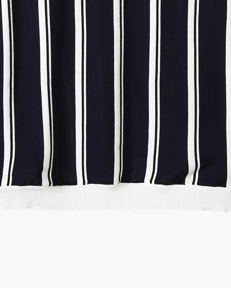 Men's Striped Knit Polo Shirt Quarter Zip Short Sleeve Top