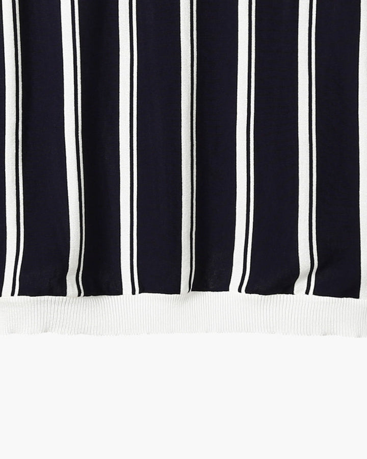 Men's Striped Knit Polo Shirt Quarter Zip Short Sleeve Top