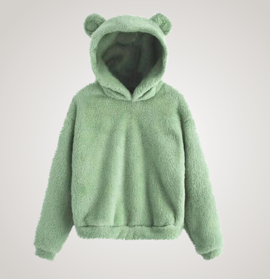 Women Fleece Bear Ear Hoodie Pullover Sweater