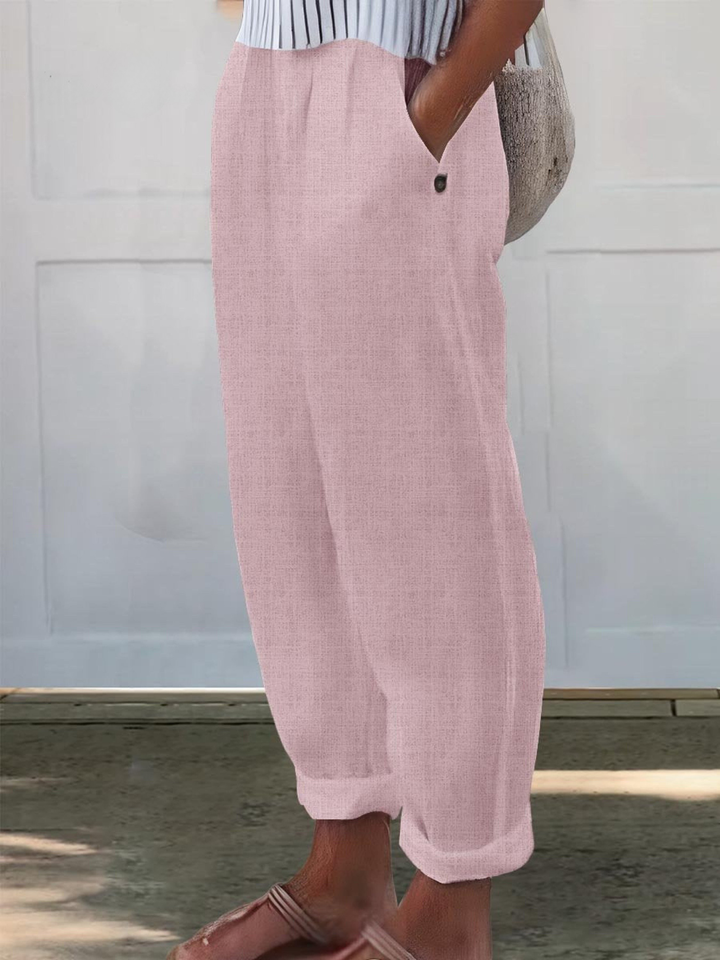 Linen Women's Trousers Loose Fit Casual Wide Leg Pants