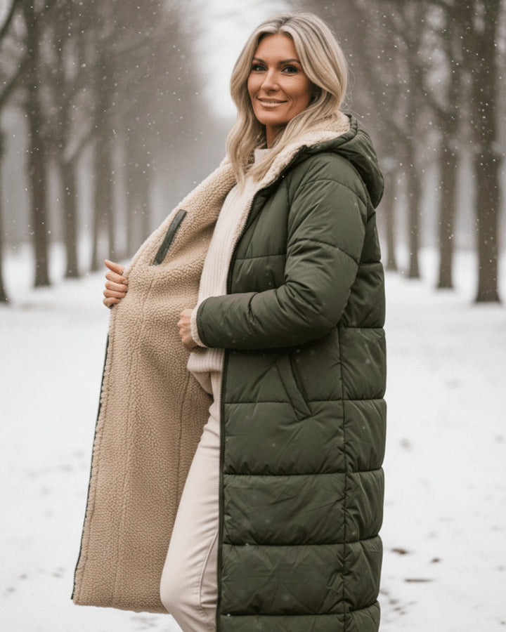 Women’s Long Hooded Fleece-Lined Puffer Coat