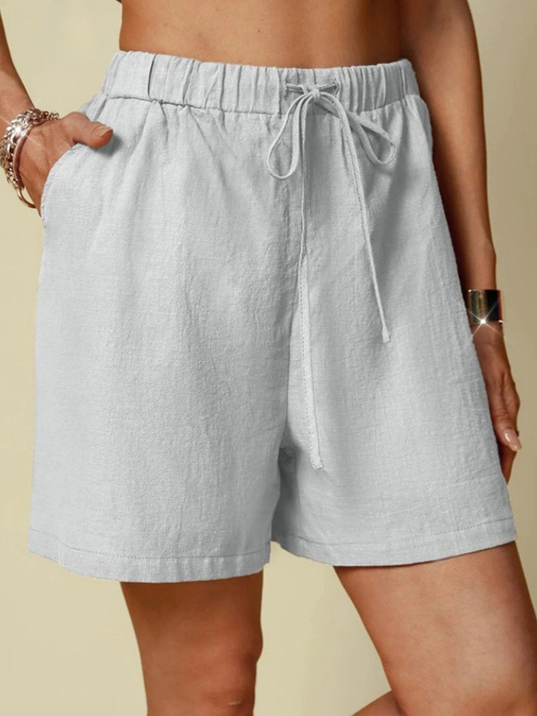 Women's Linen Blend Elastic Waist Casual Shorts