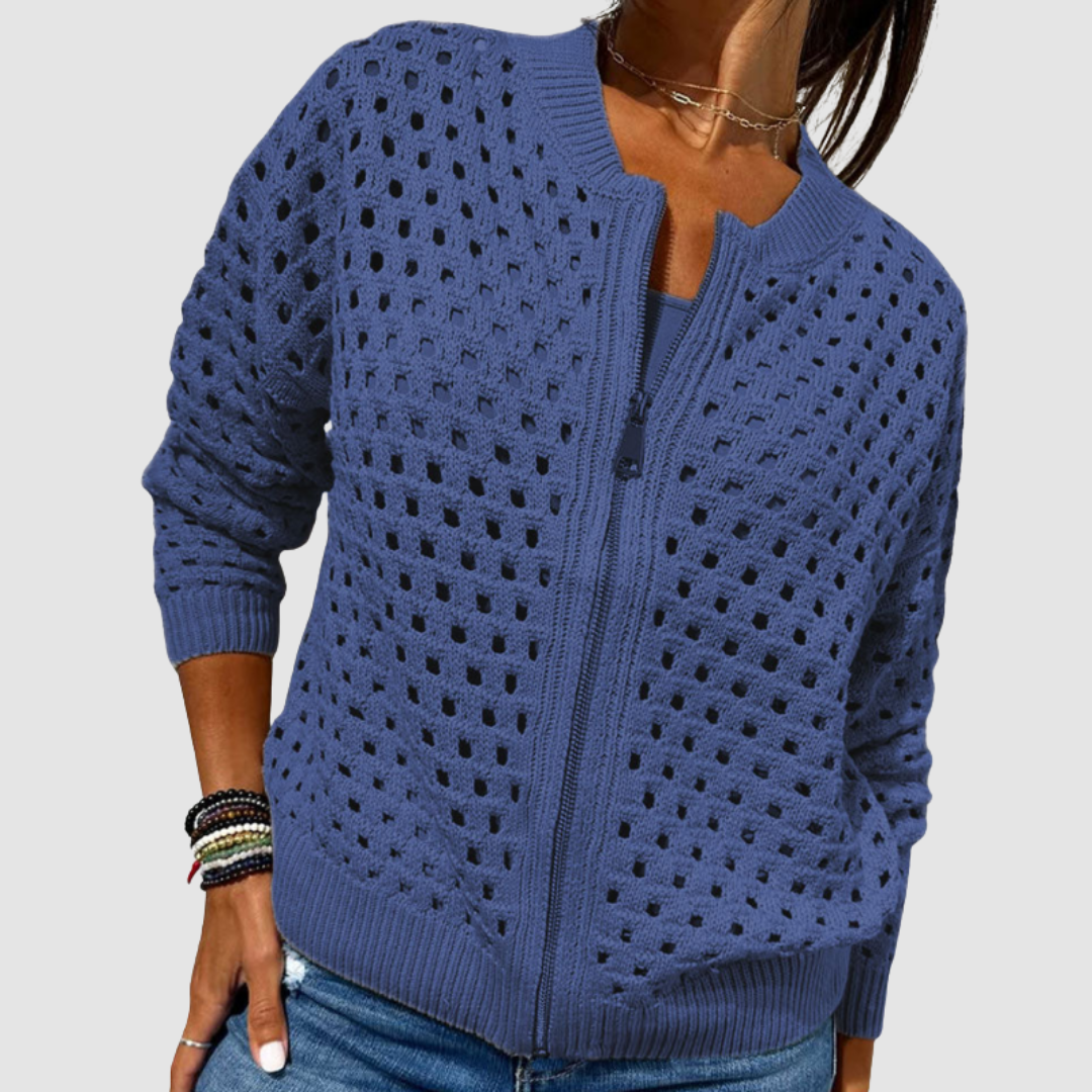 Women's Viscose Blend Open-Knit Zip-Up Cardigan