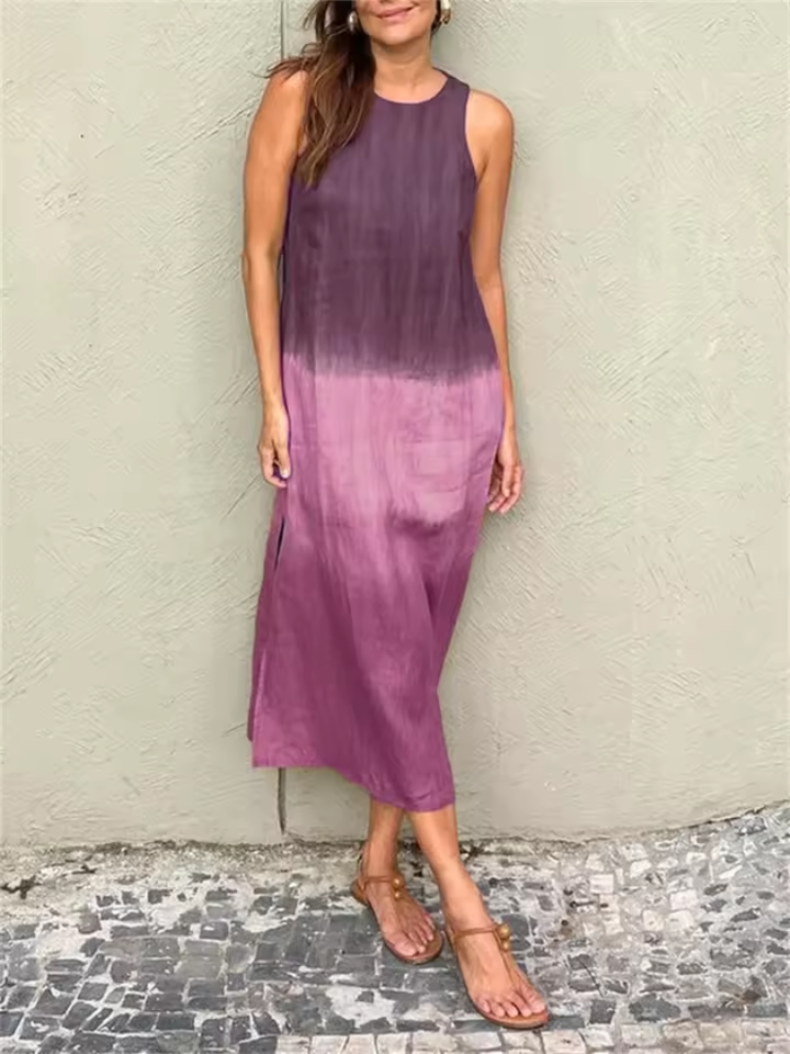 Women's Linen Sleeveless Ombre Maxi Dress