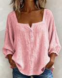 Women's Linen Blouse Square Neck Long Sleeve Casual Top Shirt