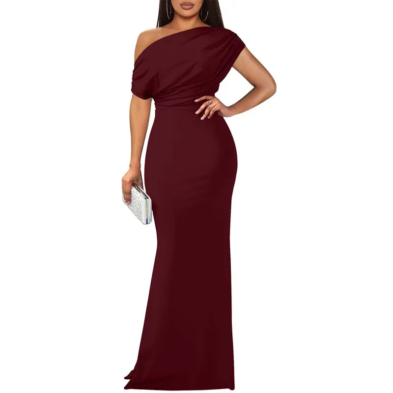 Women's Satin One Shoulder Evening Gown Formal Dress