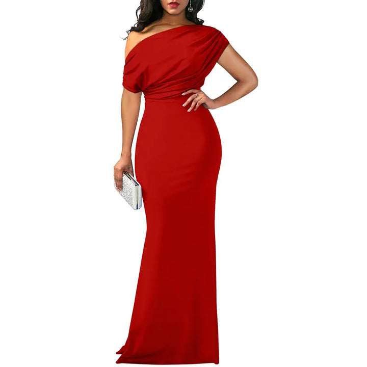 Women's Satin One Shoulder Evening Gown Formal Dress