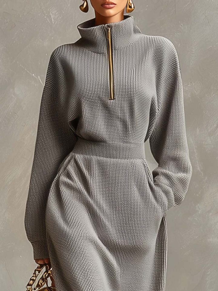 Women's Knit Sweater Half Zip High Neck Maxi Dress