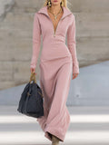Women's Fleece Quarter Zip Long Sleeve Maxi Dress