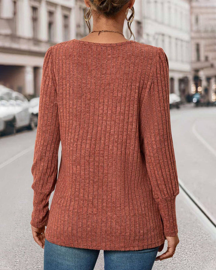 Women's Jumper Ribbed Knit Square Neck Long Sleeve Top