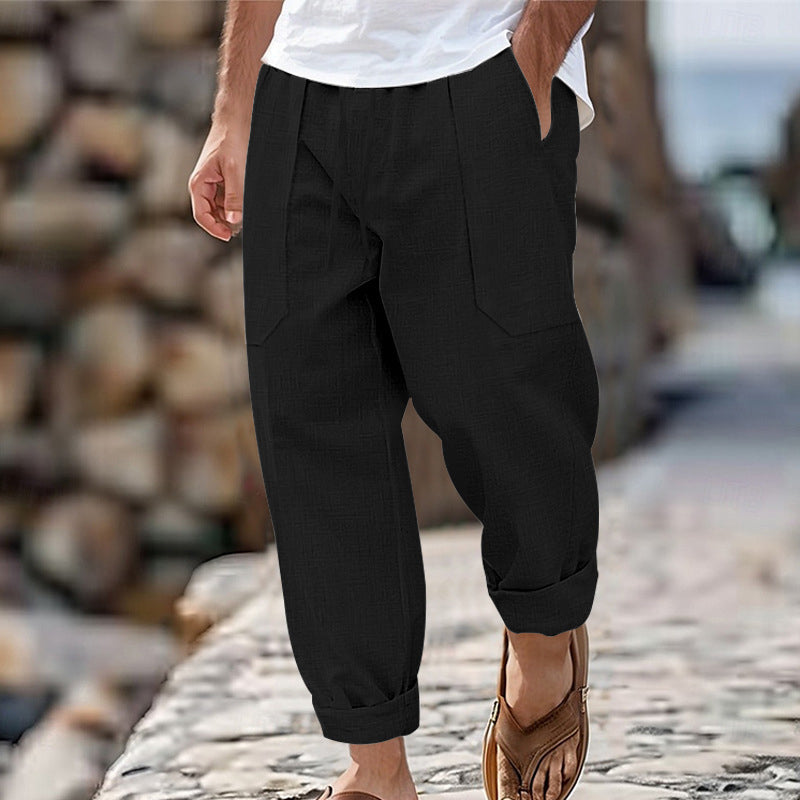 Men's Linen Trousers Relaxed Fit Casual Pants
